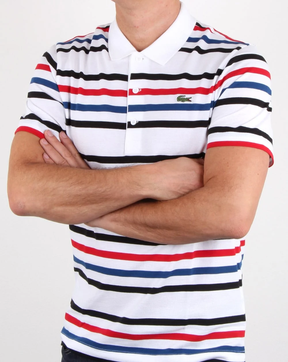 Lacoste Multi Stripe Polo Shirt White/black/red - Image 3
