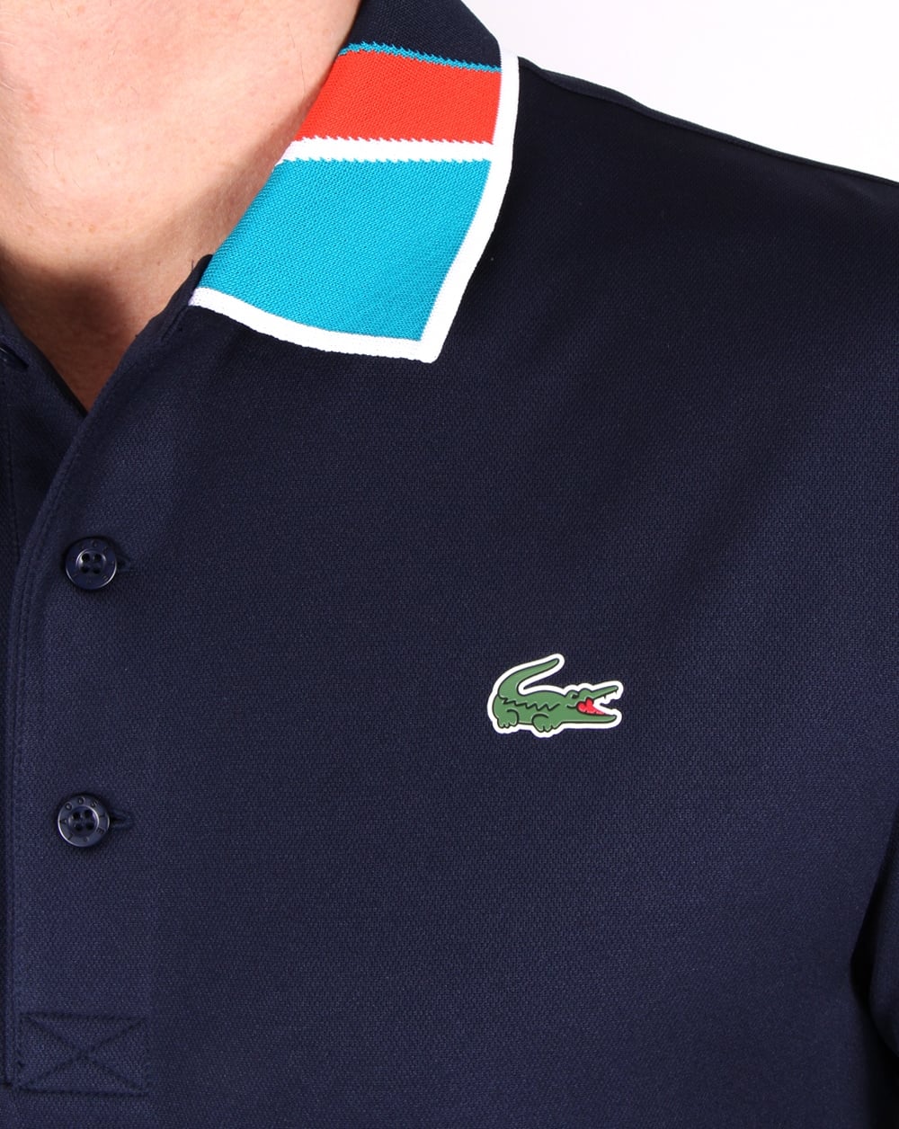 Lacoste Patterned Collar Polo Shirt Navy/etna Red - Image 2