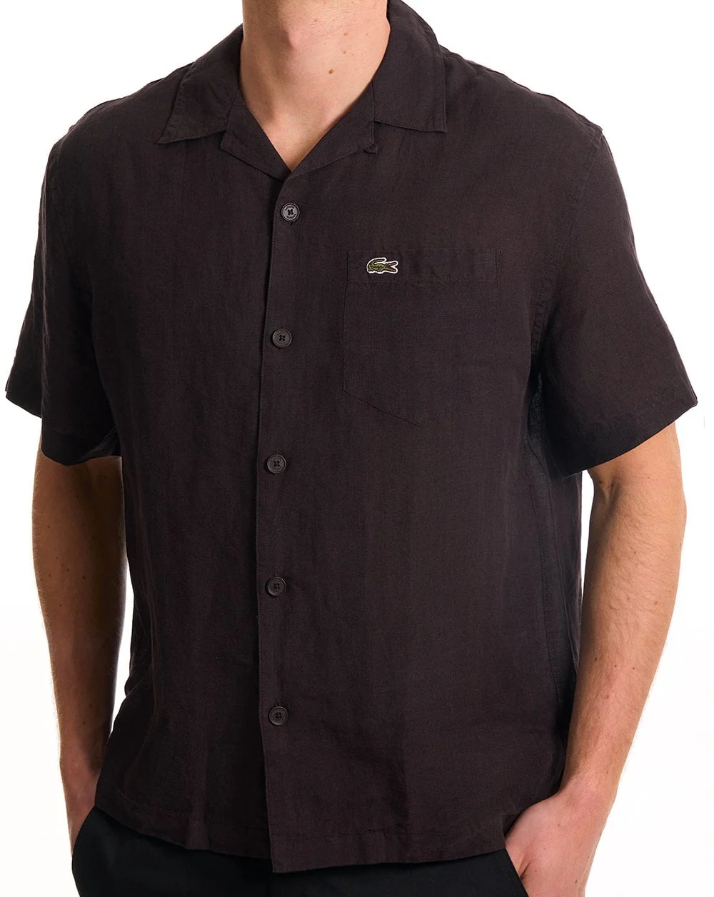 Lacoste Relaxed Fit Linen SS Shirt Brown - Image 2