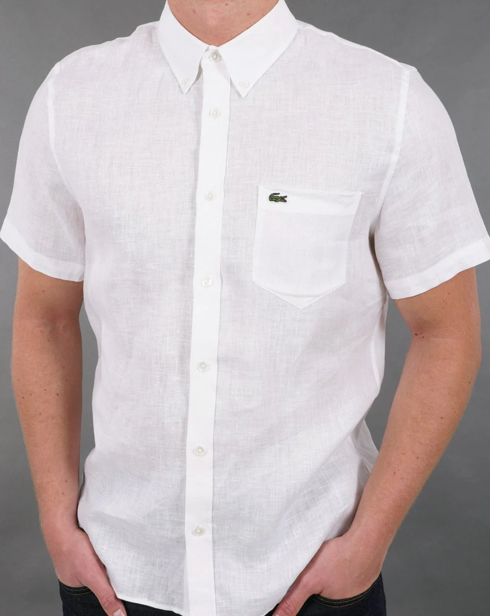 Lacoste Short Sleeve Linen Shirt White - Image 3