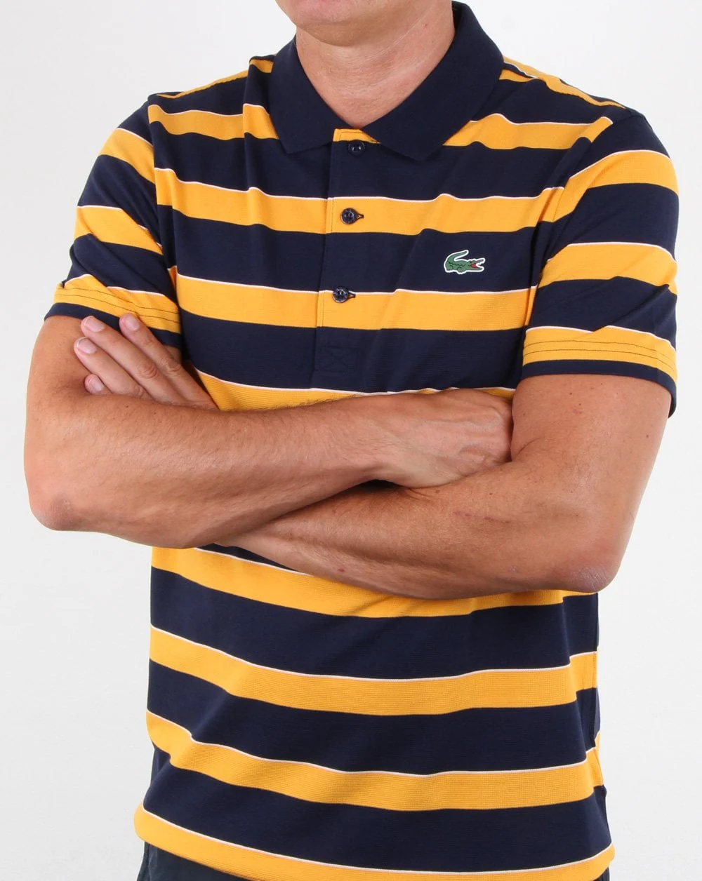 Lacoste Striped Polo Shirt Navy/Yellow - Image 3
