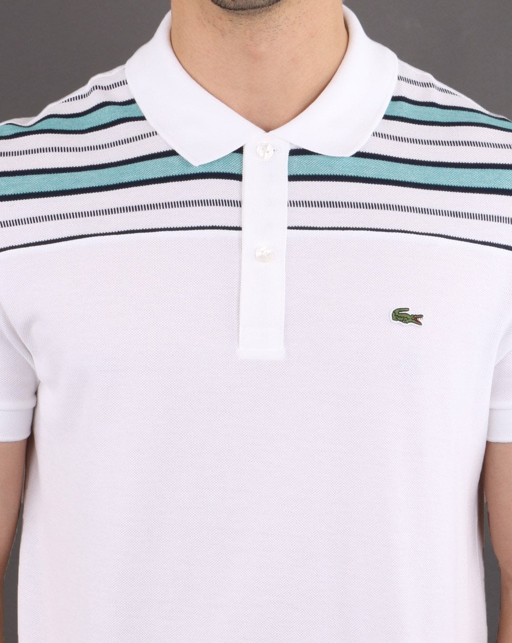 Lacoste Striped Polo Shirt White/Navy - Image 2