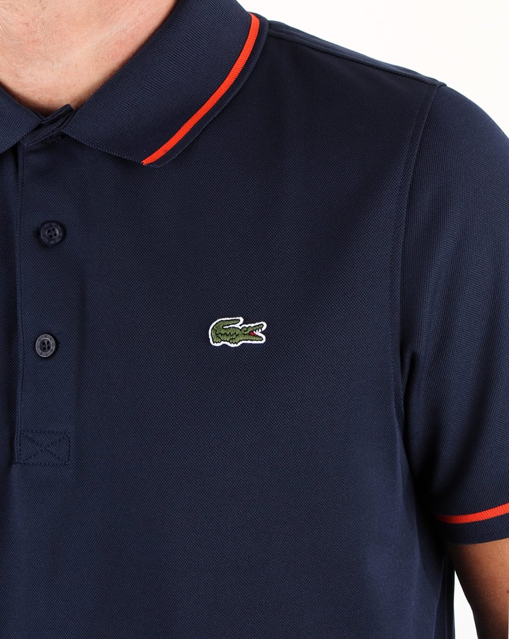 Lacoste Tipped Polo Shirt Navy/Mexico Red - Image 3