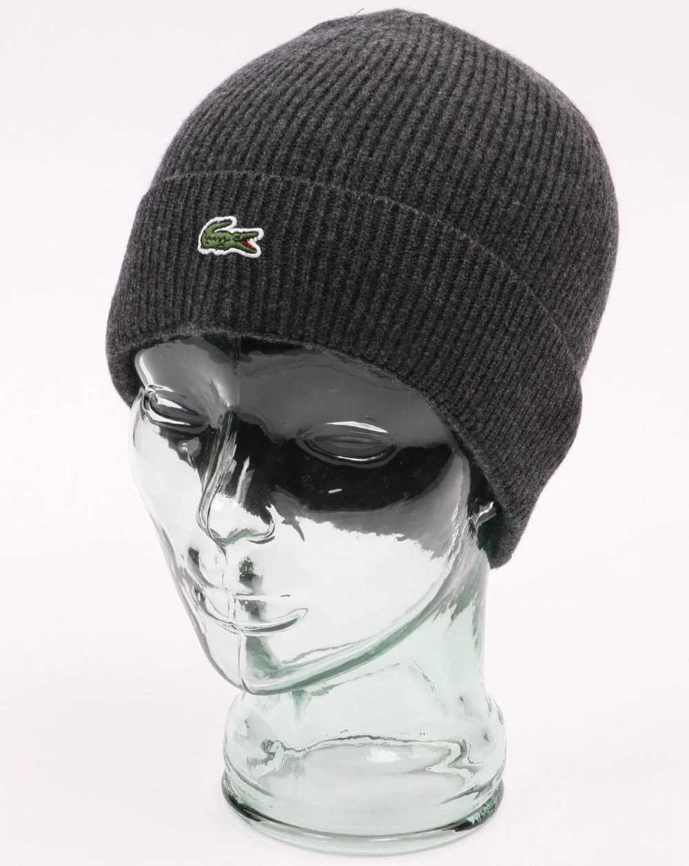 Lacoste Turn Up Ribbed Wool Beanie Dark Grey