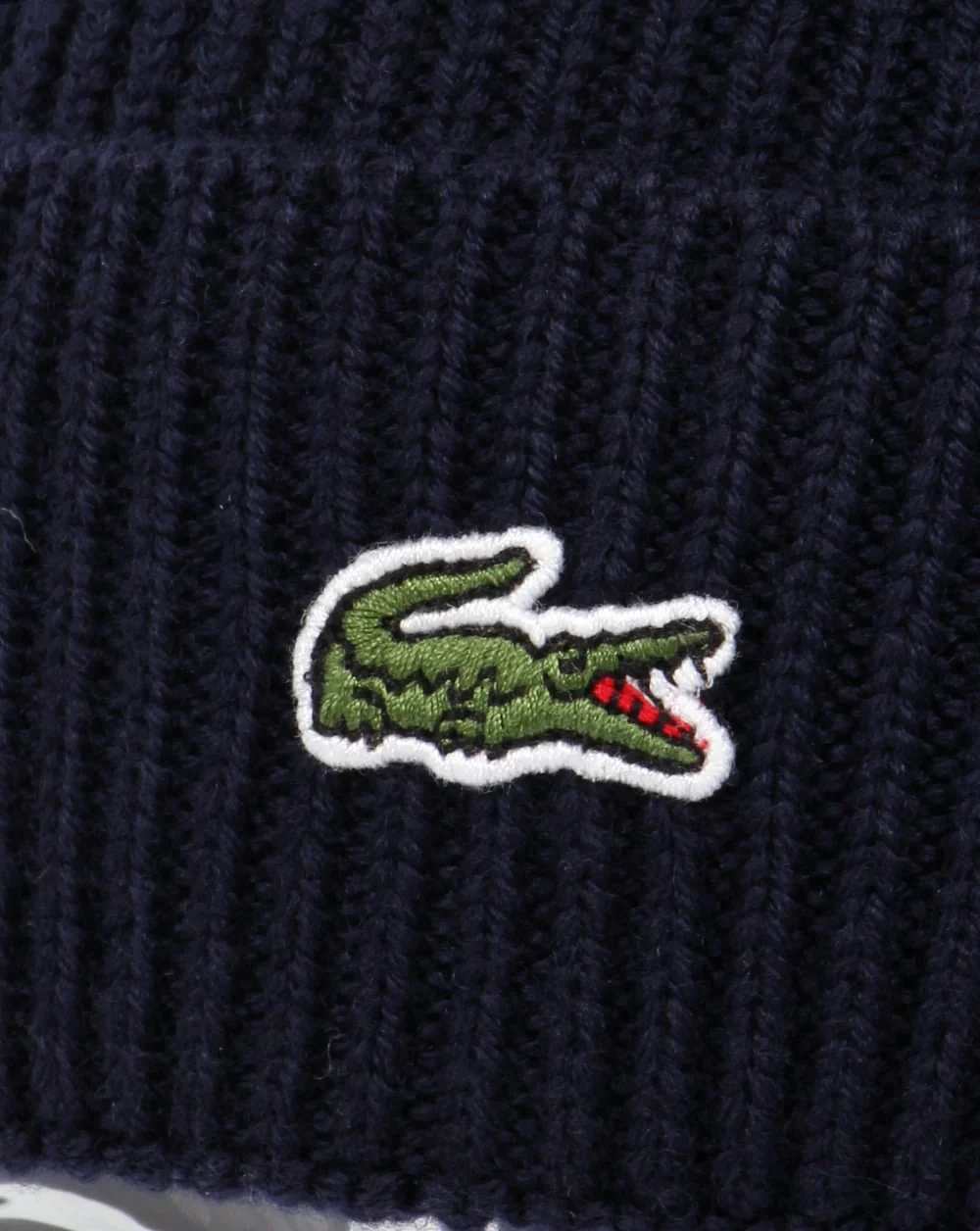 Lacoste Turn Up Ribbed Wool Beanie Navy - Image 3