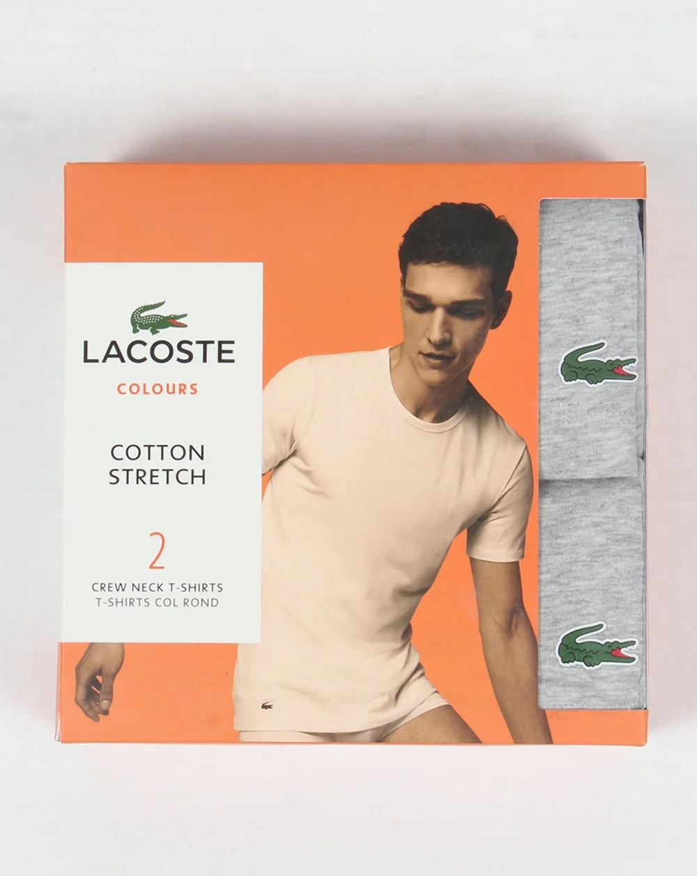 Lacoste Twin Pack Crew Neck T Shirts Grey Melange - Image 2
