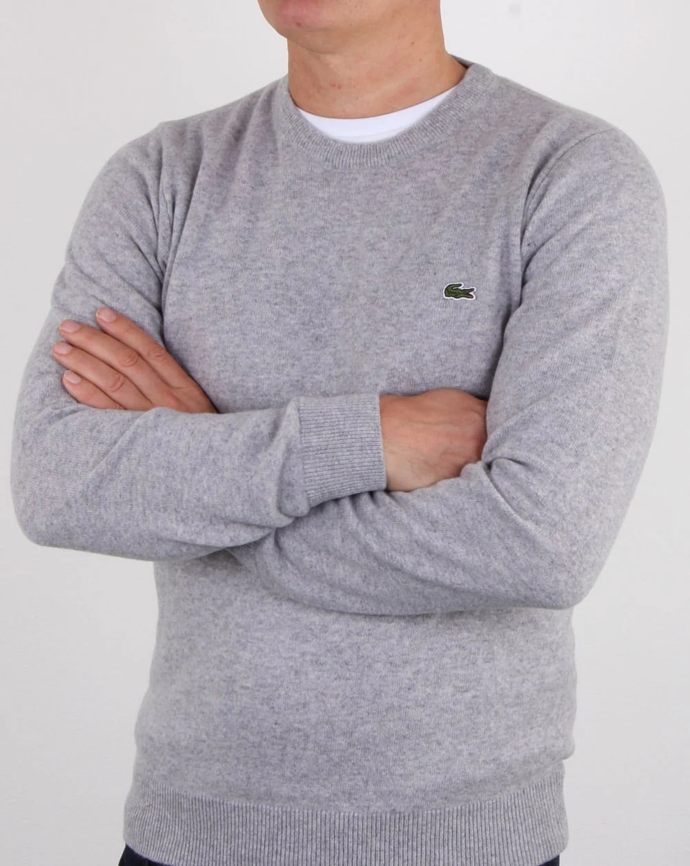 Lacoste Wool Crew Neck Jumper Silver Chine - Image 2