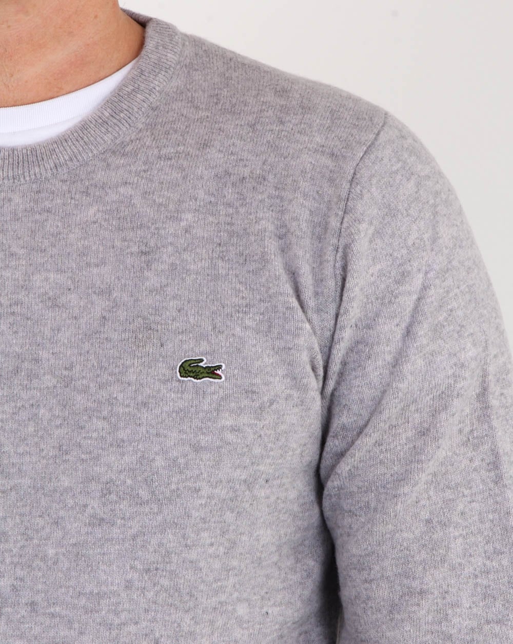 Lacoste Wool Crew Neck Jumper Silver Chine - Image 3