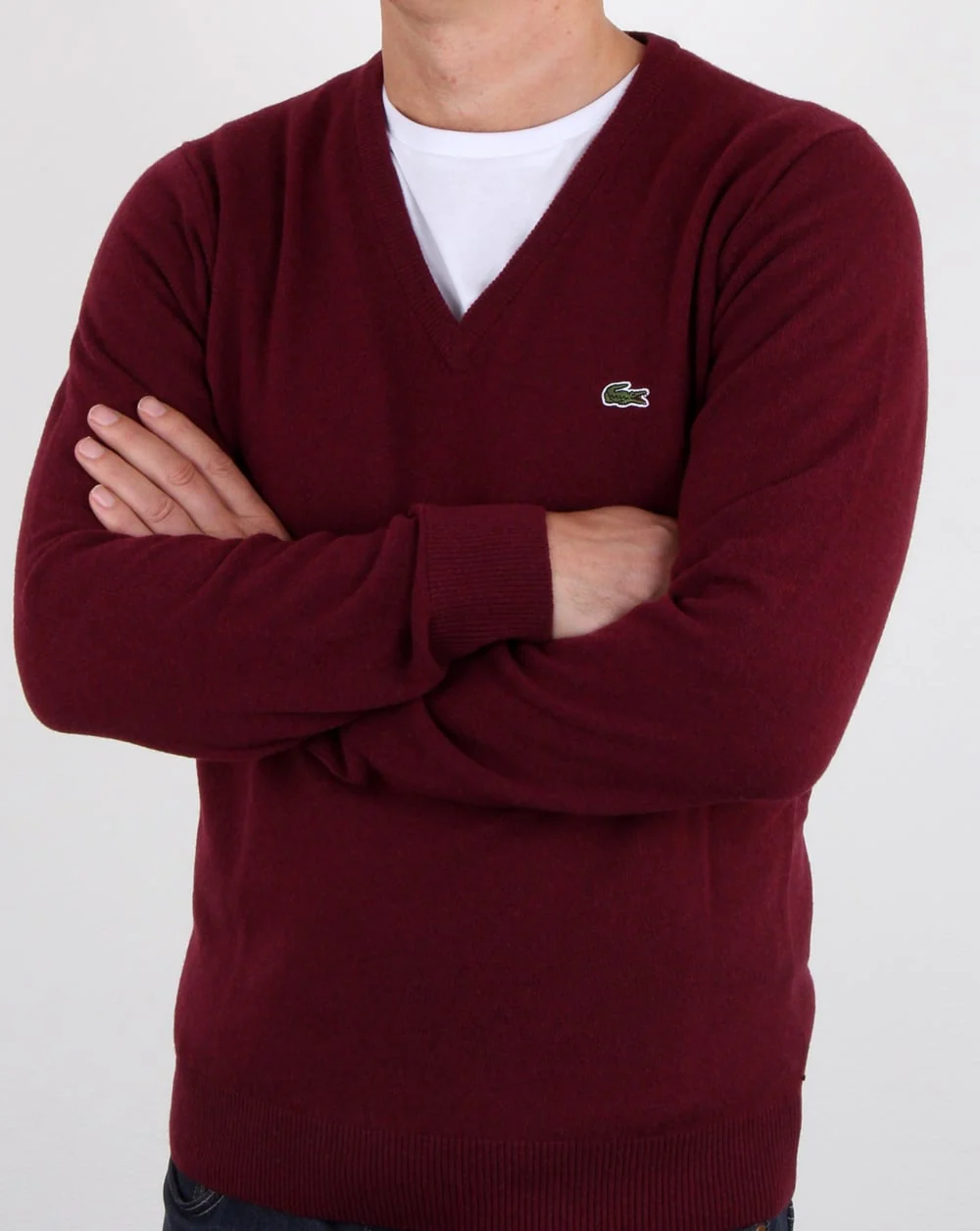 Lacoste Wool V Neck Jumper Burgundy - Image 3