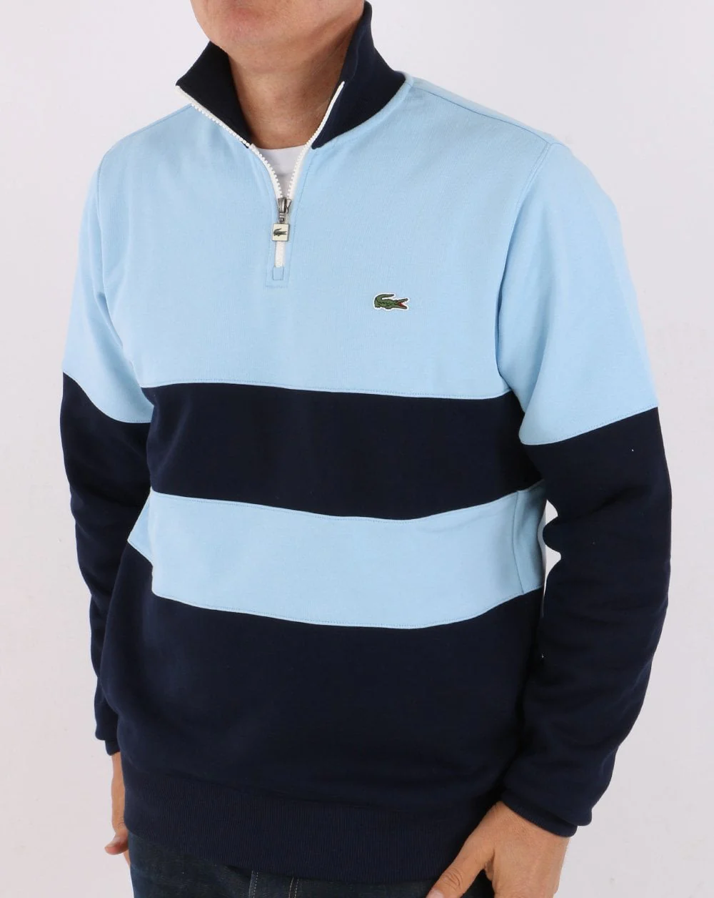 Lacoste Zip Colour Block Sweater Sky Blue/Navy