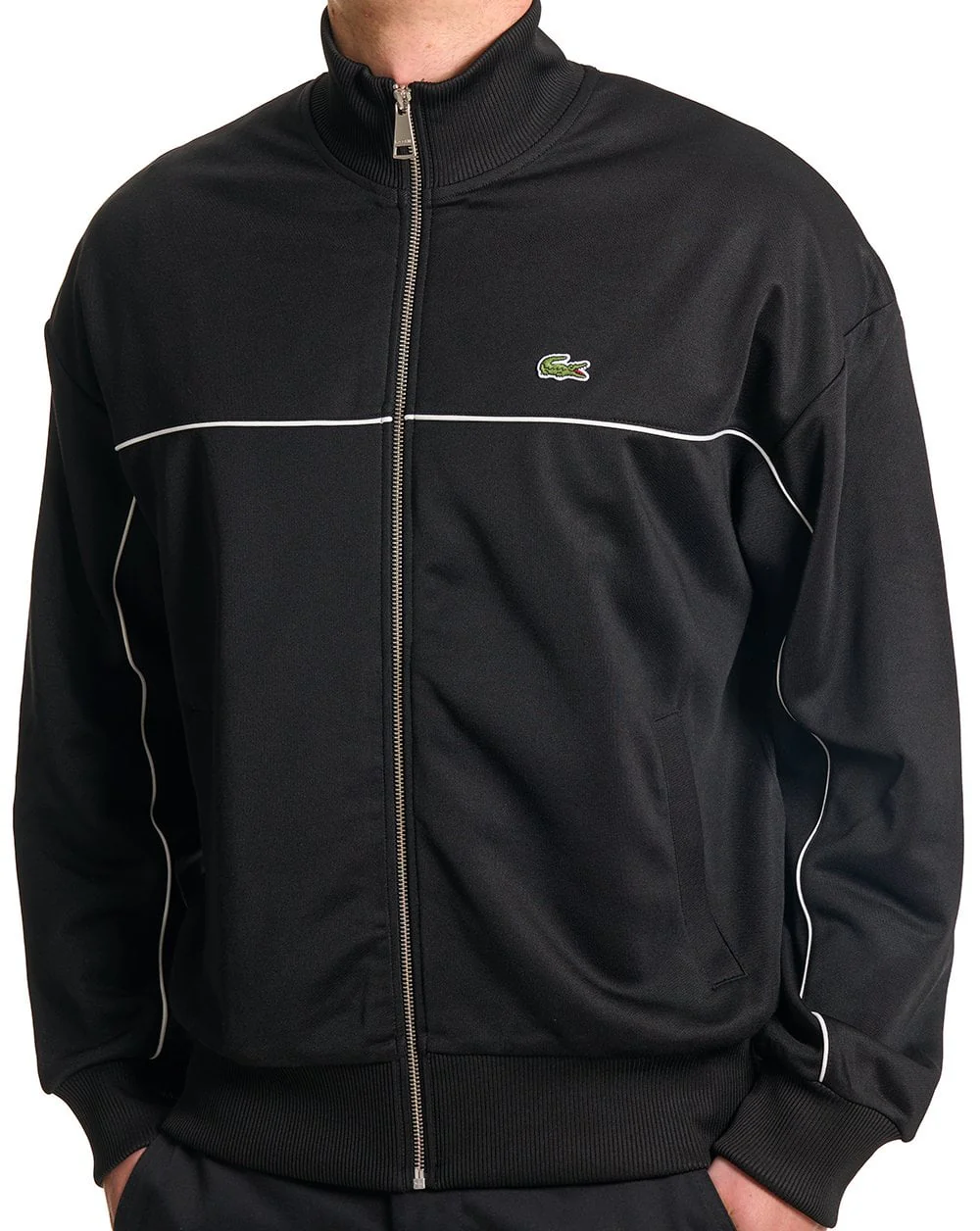 Lacoste Zipped Pique Track Top Black - Image 3