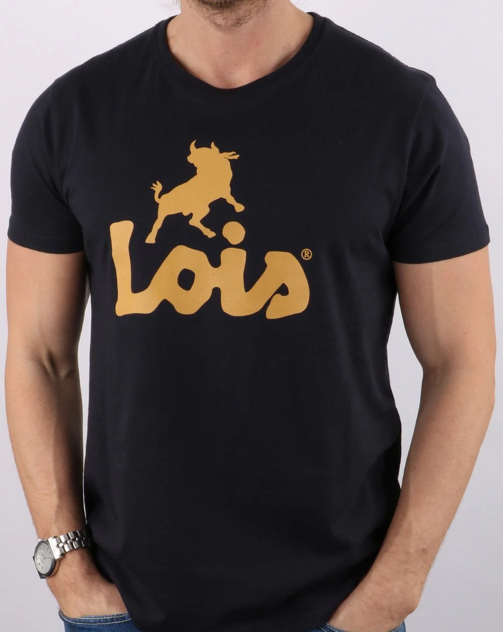 Lois Logo T Shirt Navy/Gold