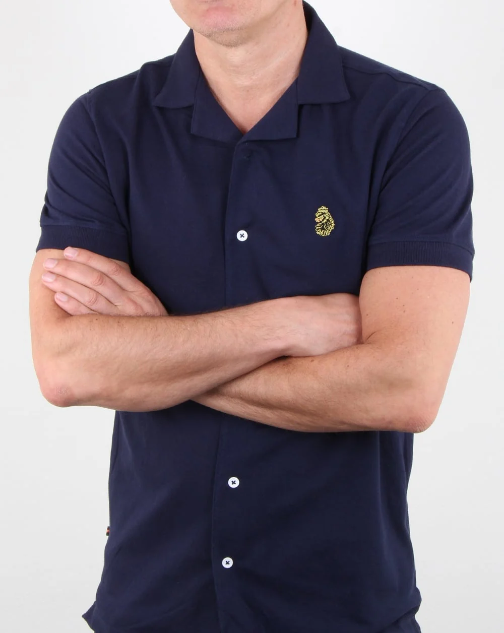 Luke Barratt Cuban Collar Shirt Navy - Image 3