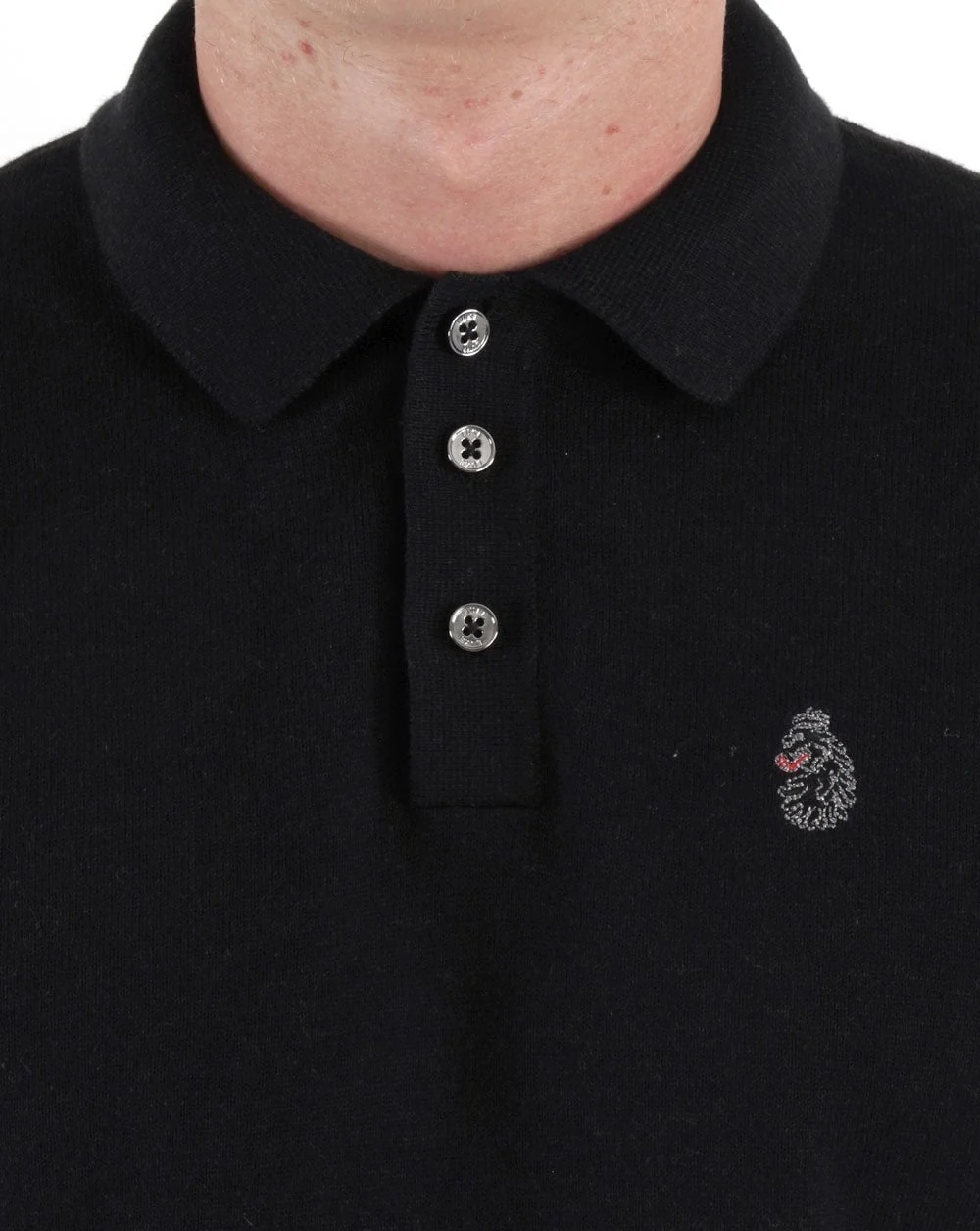 Luke Magnesium Knitted LS Polo Shirt Black - Image 2