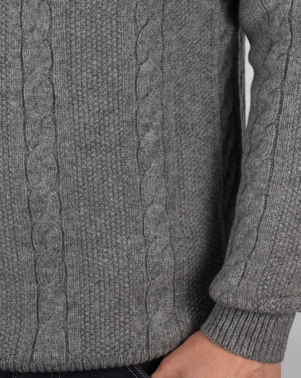 Lyle And Scott Cable Knit Lambswool Jumper Grey Marl - Image 3