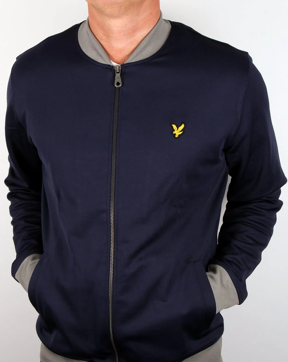 Lyle And Scott Contrast Rib Bomber Sweatshirt Navy - Image 3