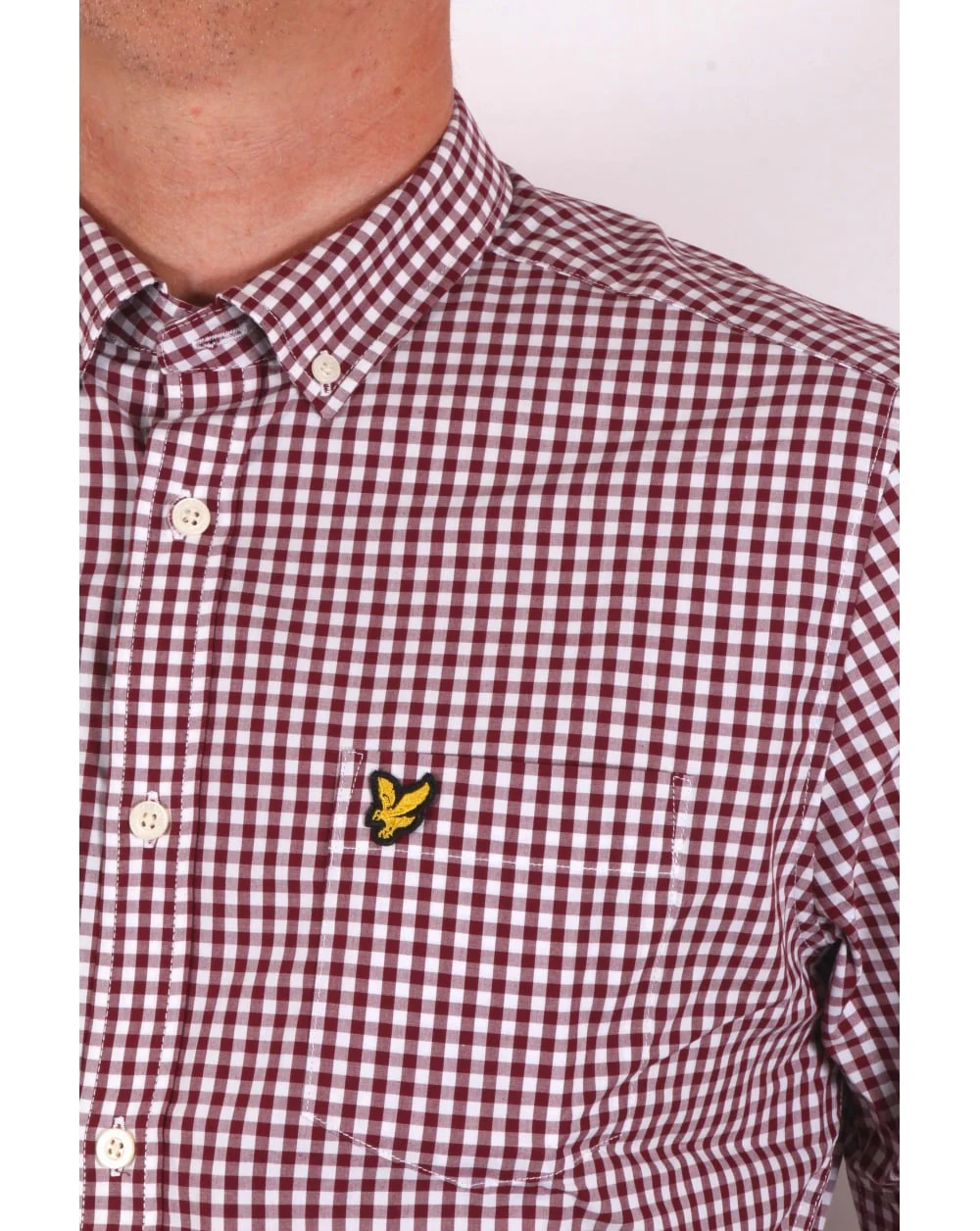 Lyle And Scott Gingham Check Shirt Claret - Image 2