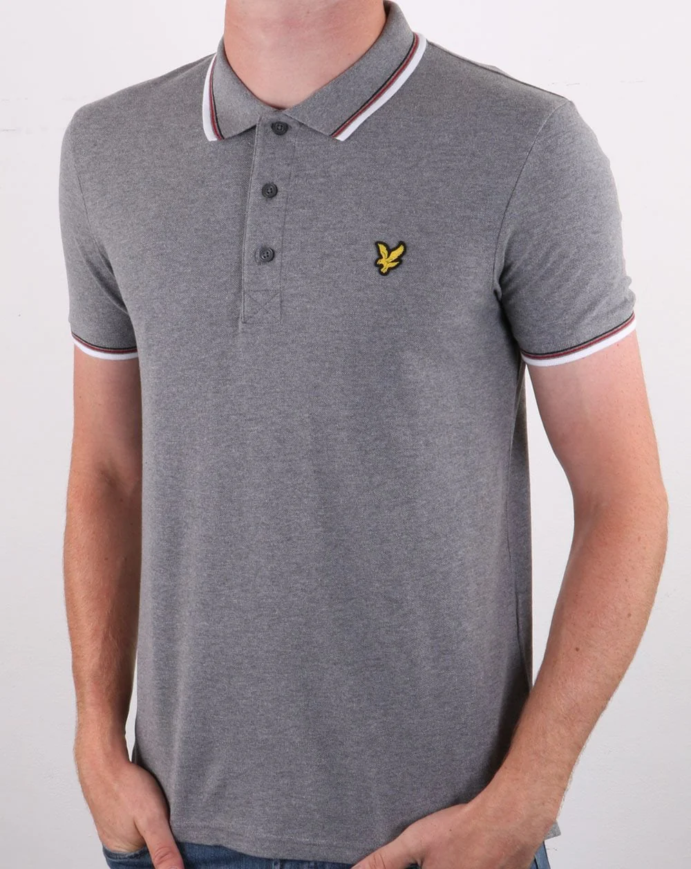 Lyle And Scott Tipped Polo Shirt Mid Grey Marl/white