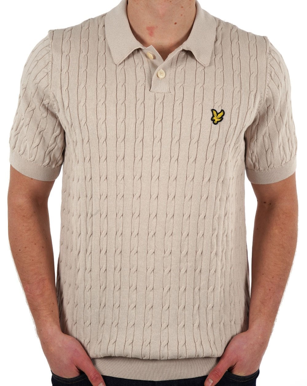 Lyle & Scott Cable Knitted Polo Stone - Image 3