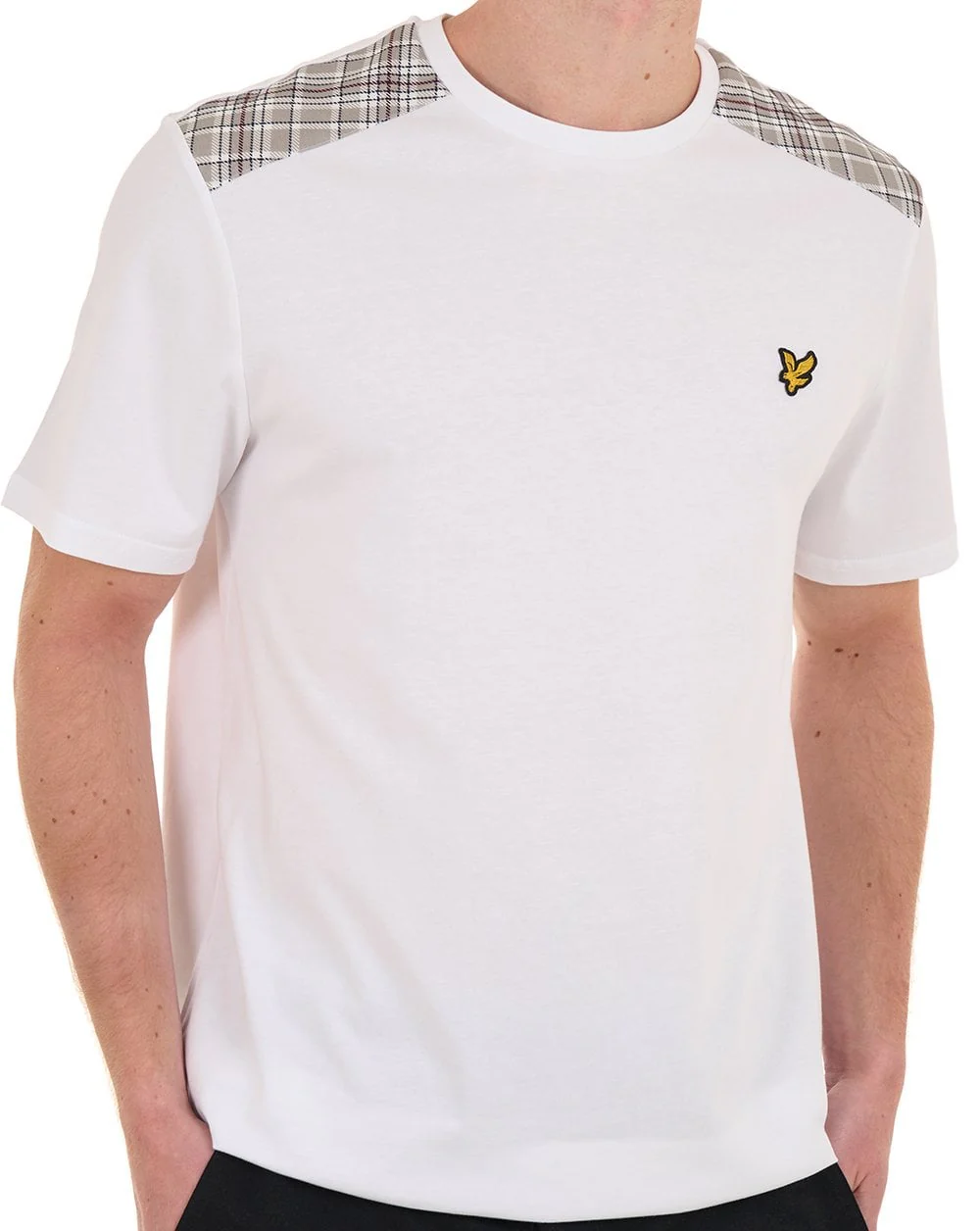 Lyle & Scott Check Panelled T Shirt White - Image 3