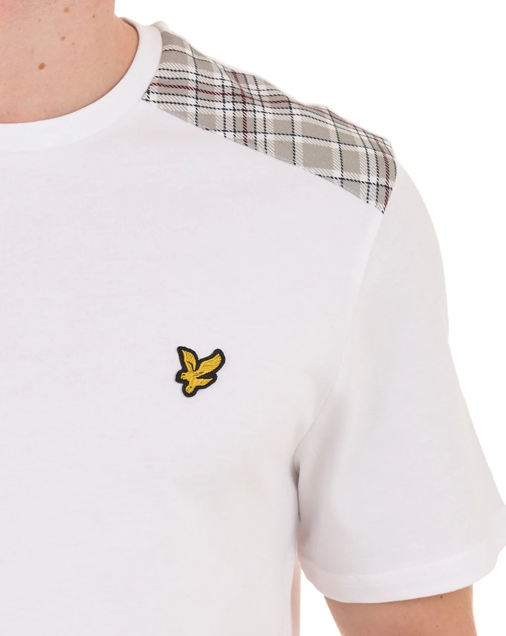 Lyle & Scott Check Panelled T Shirt White - Image 4