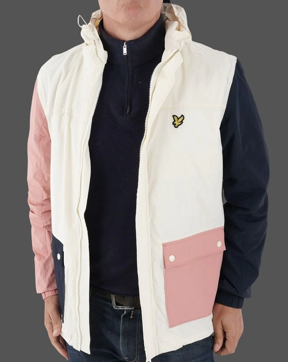 Lyle & Scott Colour Block Hooded Jacket Off White - Image 4