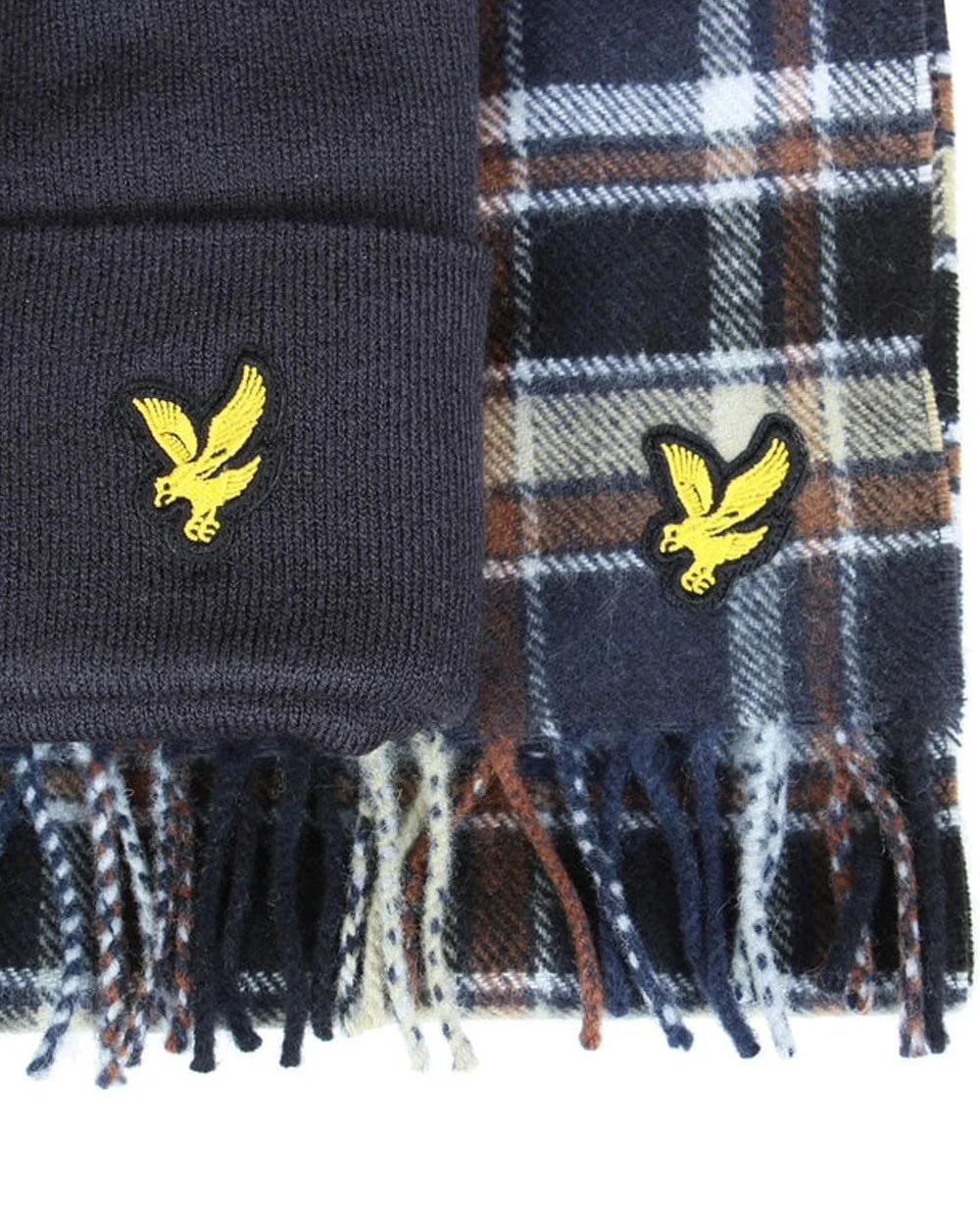 Lyle & Scott Lambswool Blend Scarf & Beanie Set Blue Night - Image 2