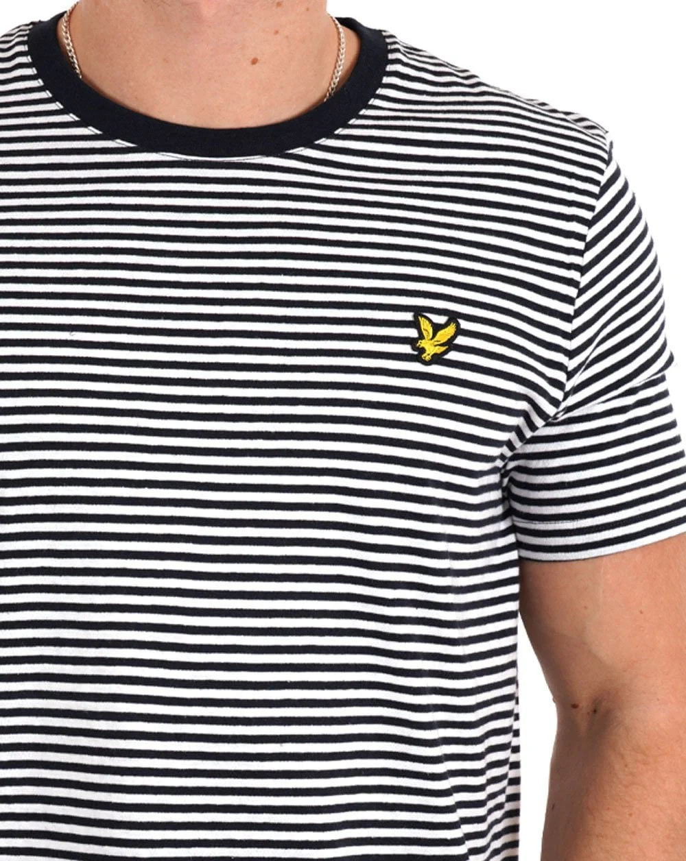 Lyle & Scott Linen Blend Breton Stripe T Shirt Dark Navy/White - Image 2