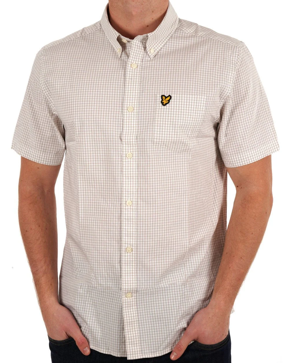 Lyle & Scott Slim Fit Gingham SS Shirt Sand/White - Image 3