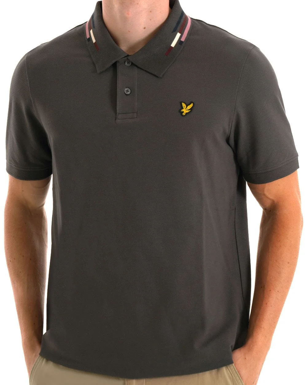 Lyle & Scott Striped Tipped Polo Shirt Gunmetal
