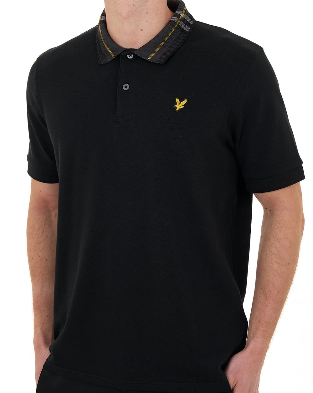 Lyle & Scott Tartan Collar Polo Shirt Jet Black - Image 2