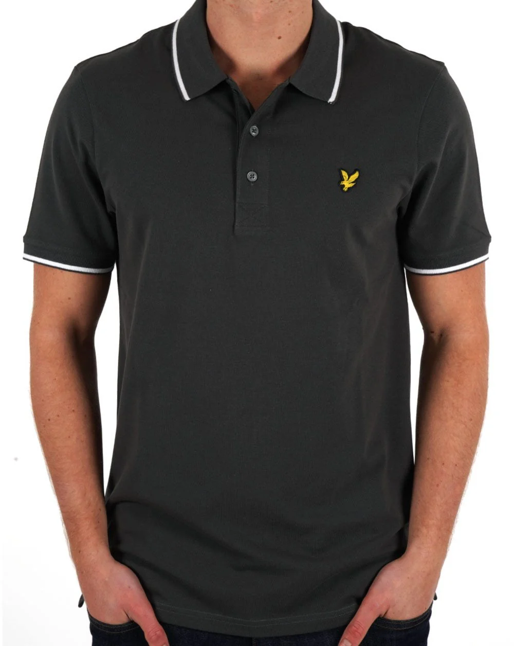 Lyle & Scott Tipped Polo Shirt Gun Metal/White - Image 3