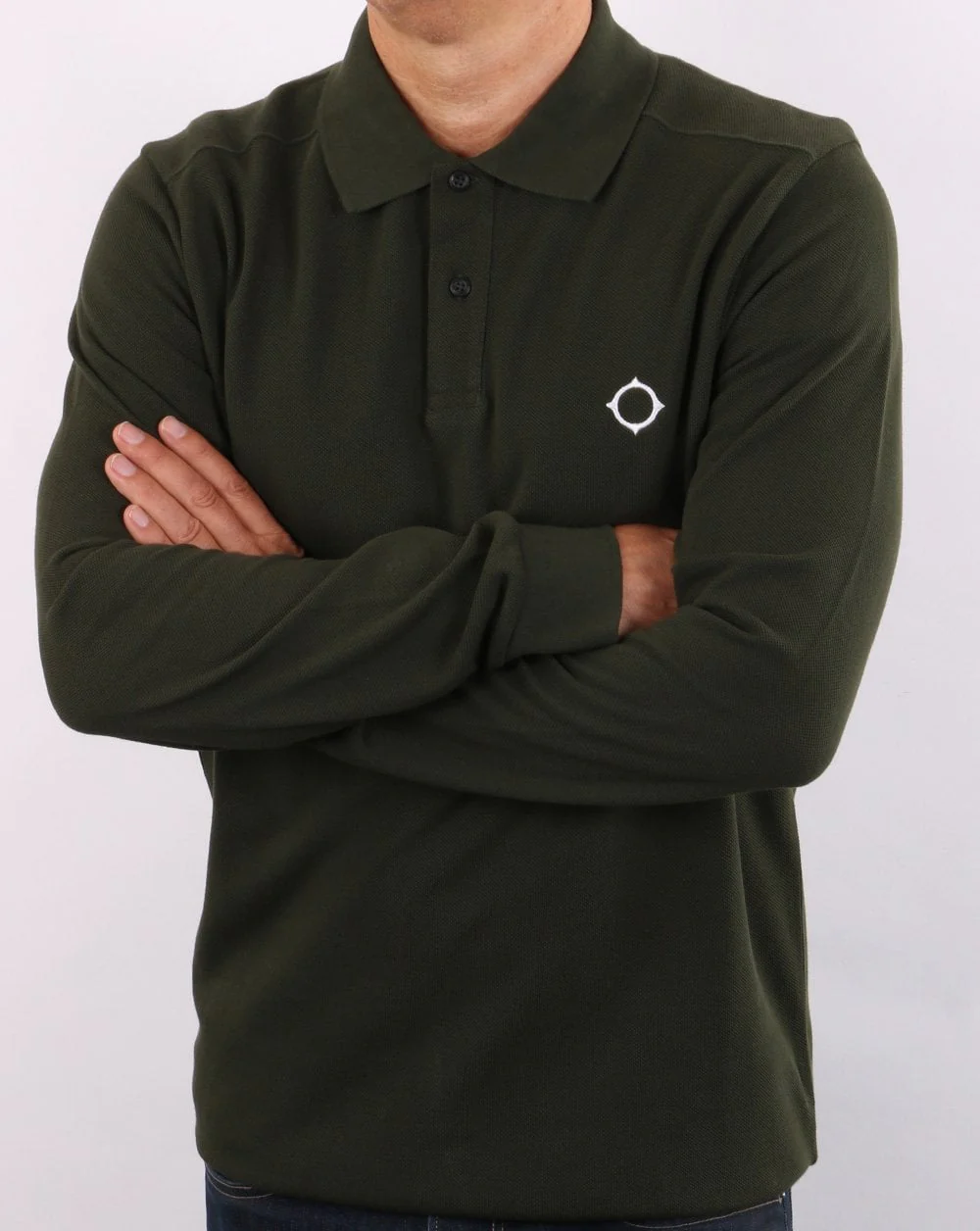 Ma.strum Long Sleeve Pique Polo Shirt Dark Green - Image 2
