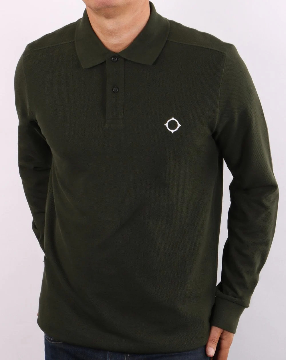 Ma.strum Long Sleeve Pique Polo Shirt Dark Green - Image 3