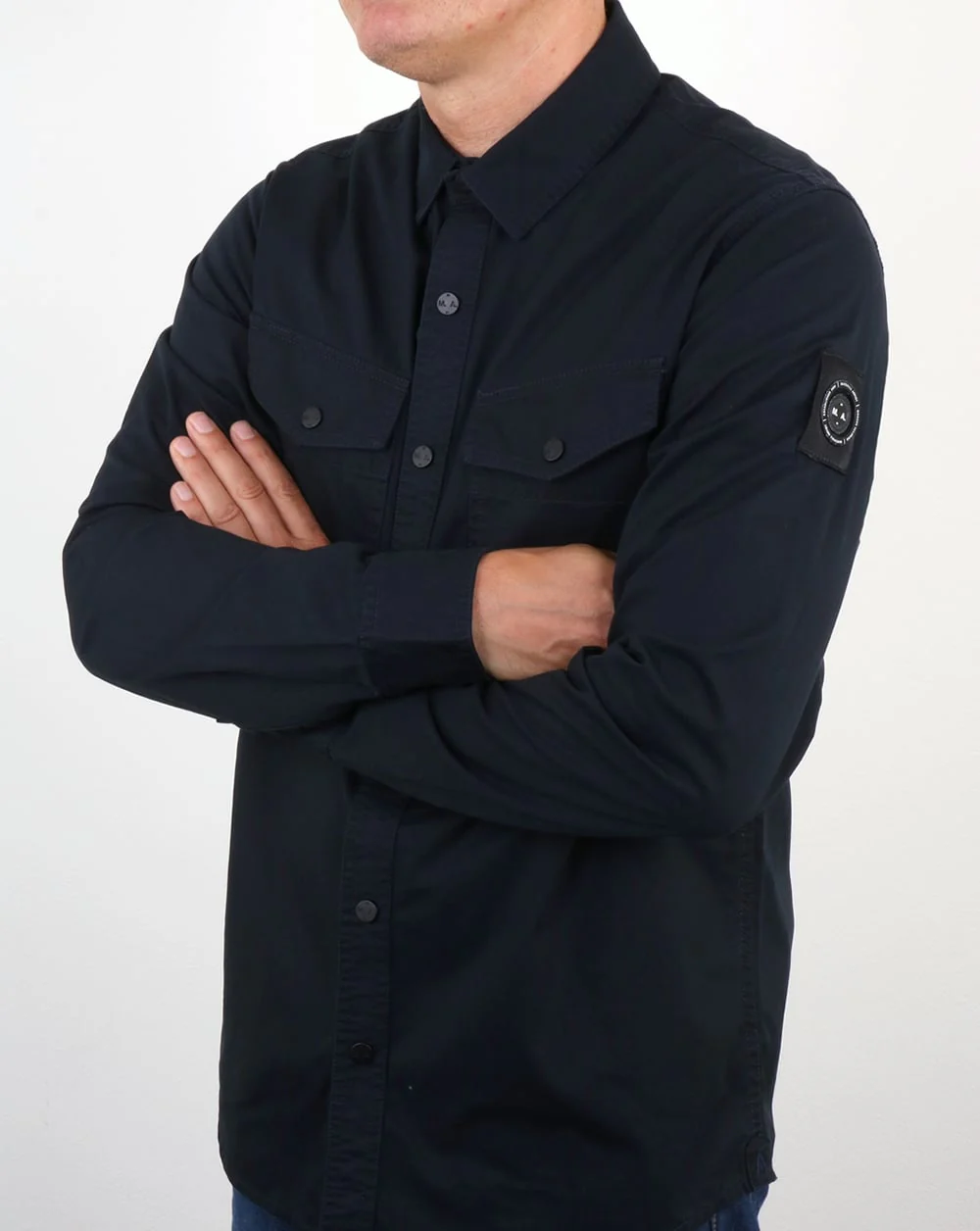 Marshall Artist Dual Pocket Military Overshirt Navy - Image 2