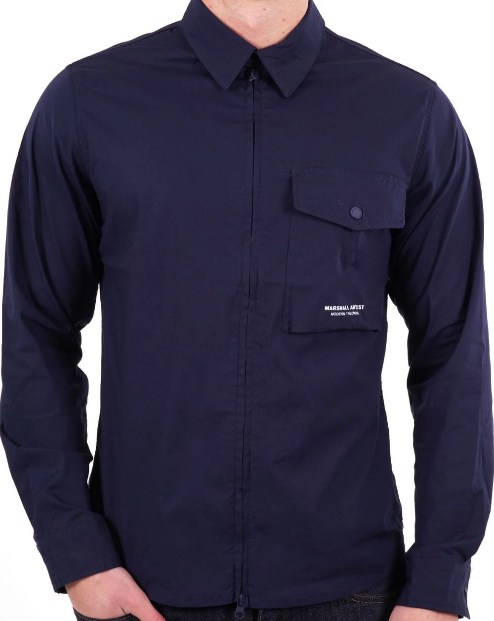 Marshall Artist Gaberdine Zip Overshirt Navy - Image 2