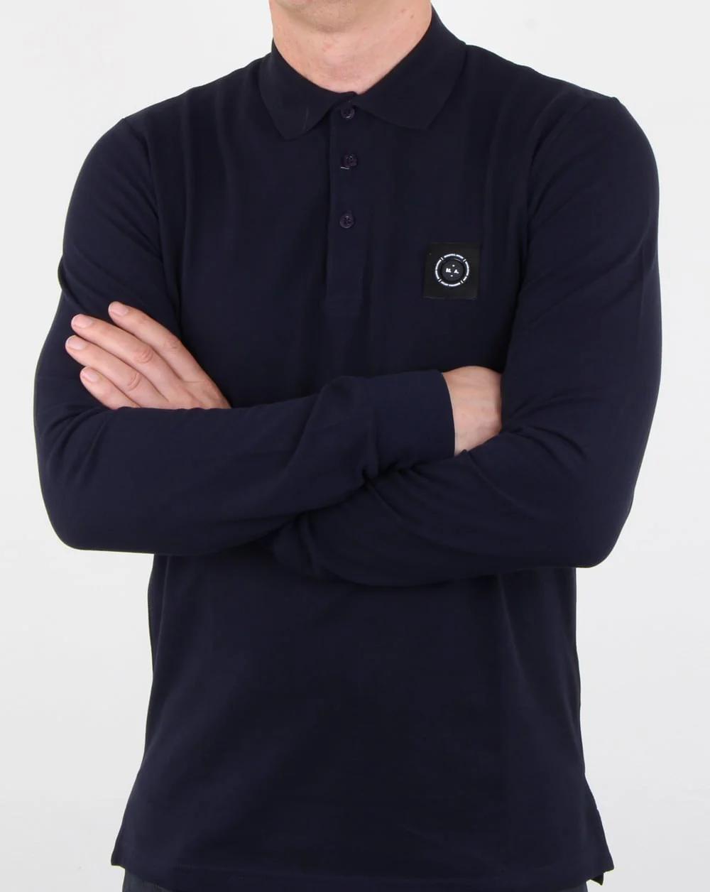 Marshall Artist Siren Long Sleeve Polo Shirt Navy - Image 3