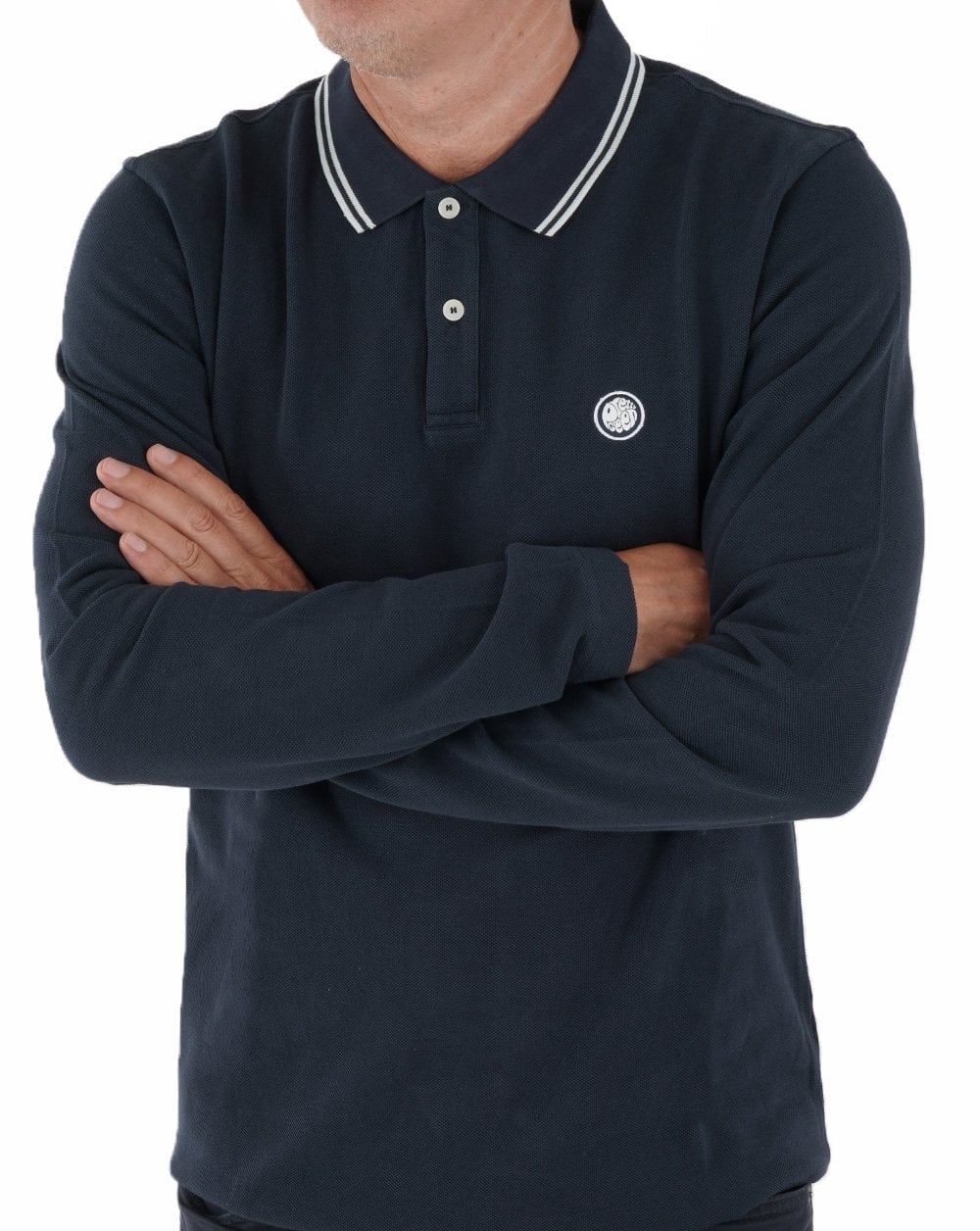 Pretty Green Barton Long Sleeve Polo Navy - Image 3