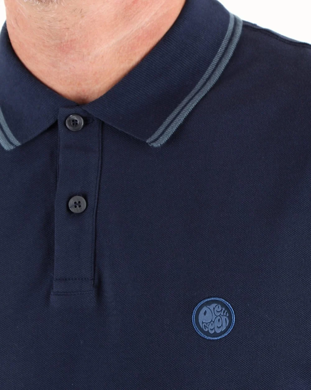 Pretty Green Barton Long Sleeve Tipped Polo Navy - Image 2