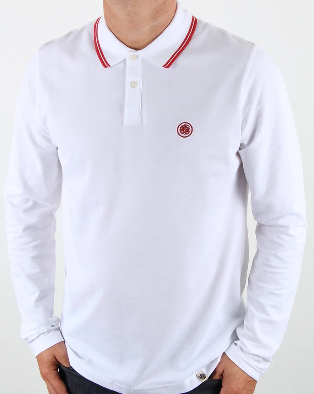 Pretty Green Barton Long Sleeve Tipped Polo White