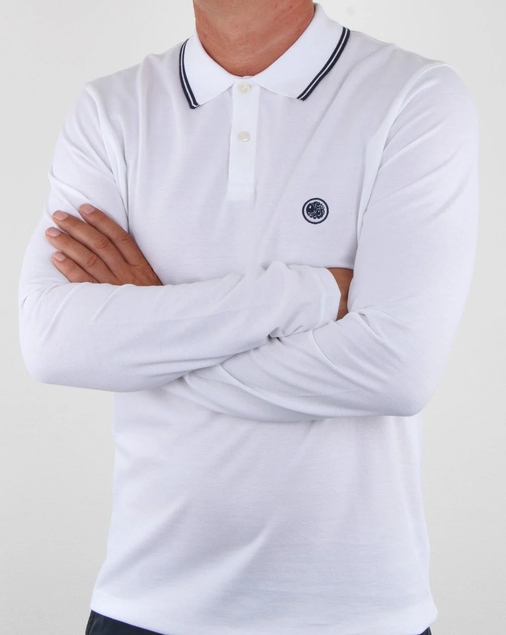 Pretty Green Barton Ls Tipped Polo White/navy - Image 3