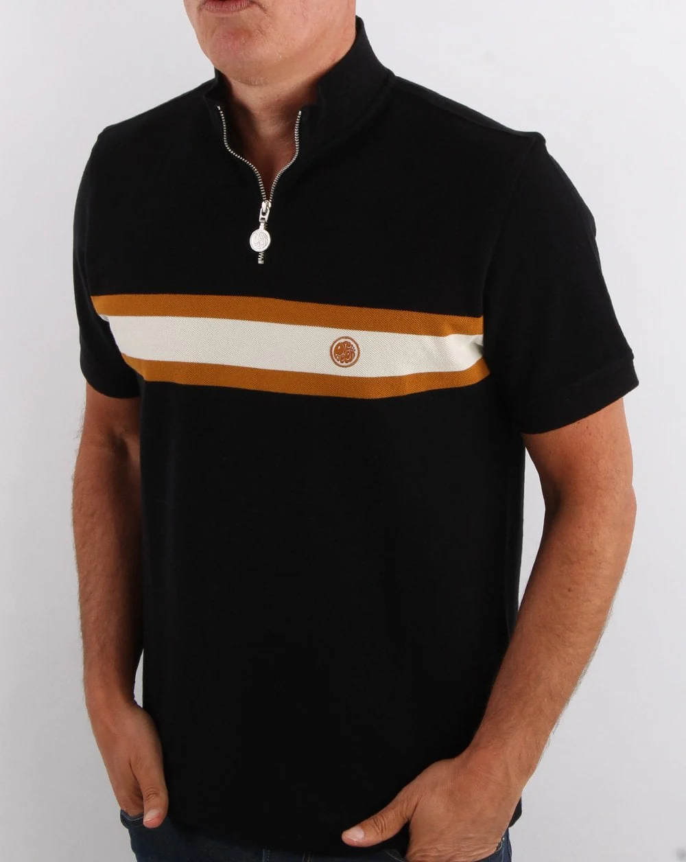 Pretty Green Chest Stripe Cycling Top Black - Image 3