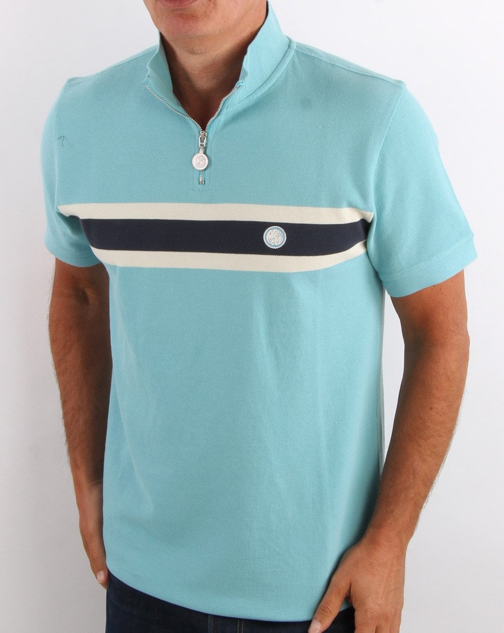 Pretty Green Chest Stripe Cycling Top Blue - Image 4
