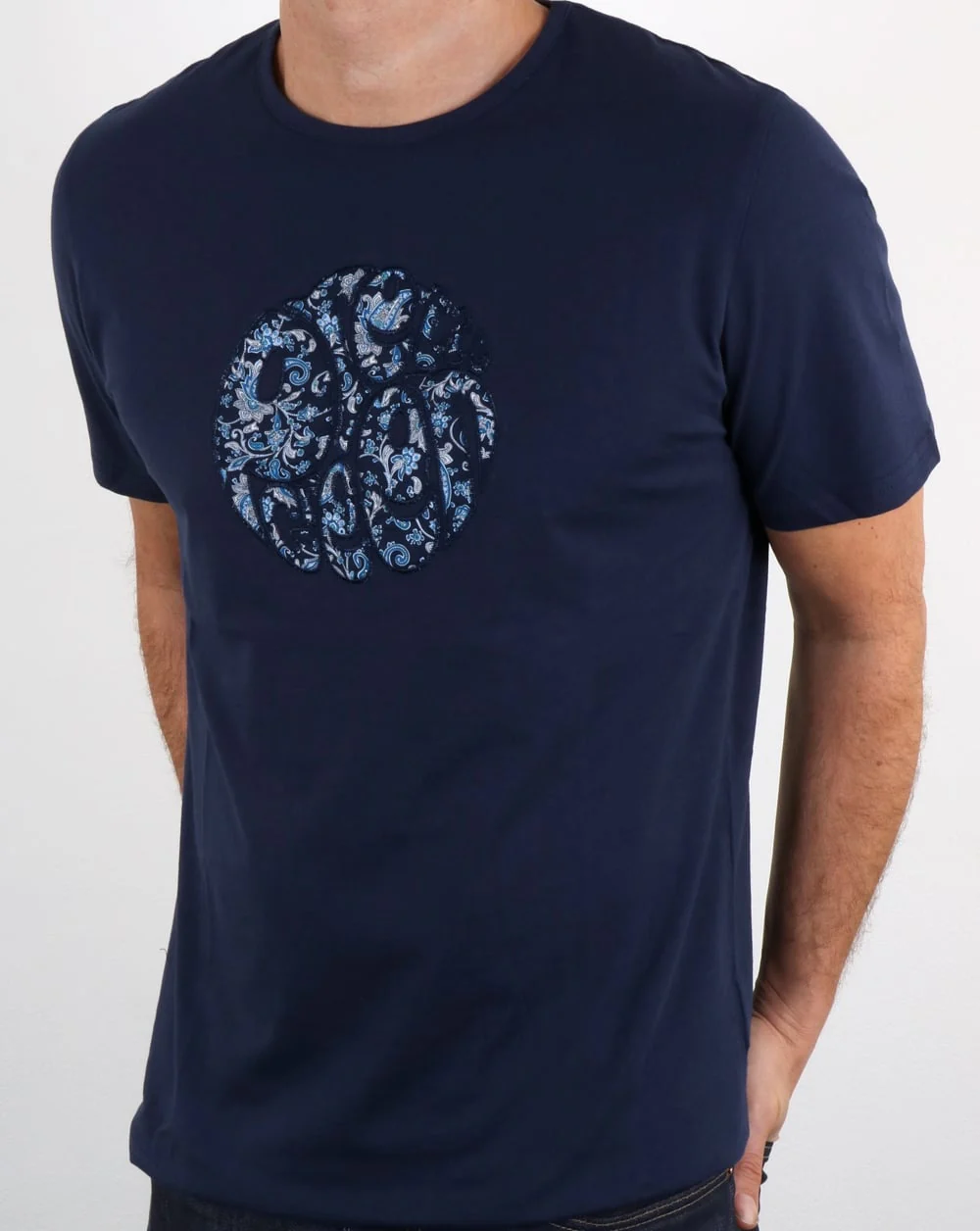 Pretty Green Ditsy Applique Logo T Shirt Navy - Image 3