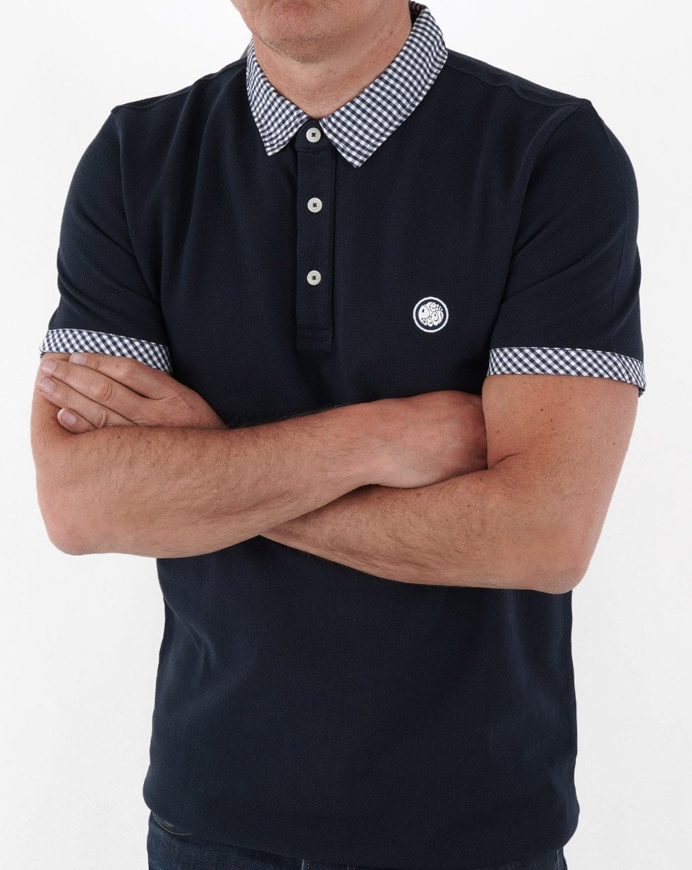 Pretty Green Gingham Collar Polo Shirt Navy - Image 3