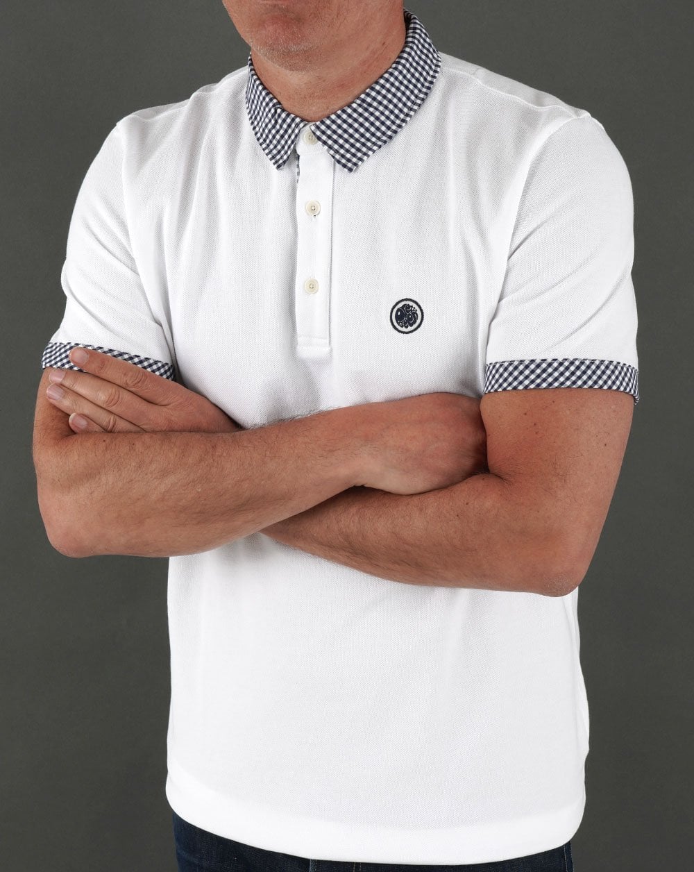 Pretty Green Gingham Collar Polo Shirt White - Image 2