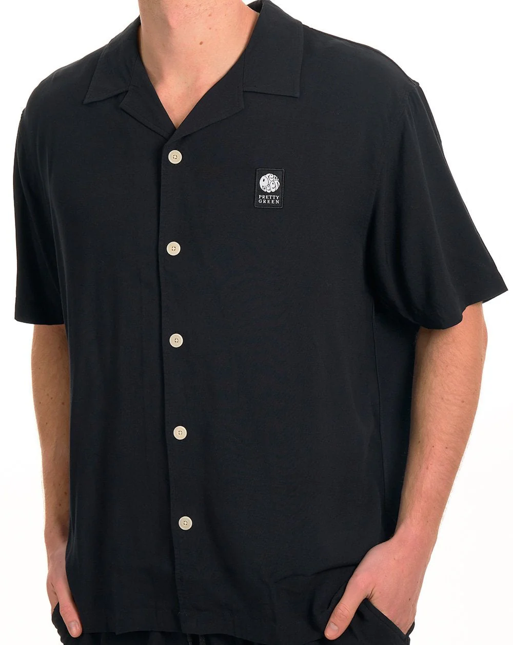 Pretty Green Islington Cuban Collar SS Shirt Black - Image 2