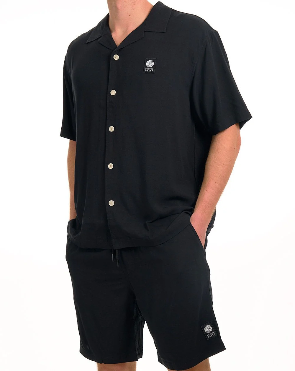 Pretty Green Islington Cuban Collar SS Shirt Black - Image 3