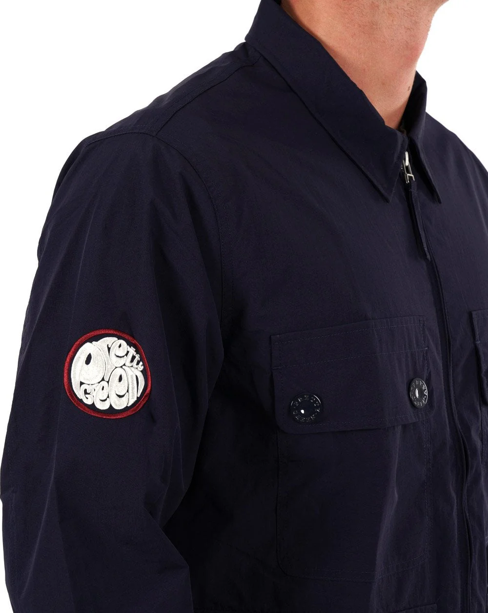Pretty Green Live Forever Zip Up Overshirt Navy - Image 2