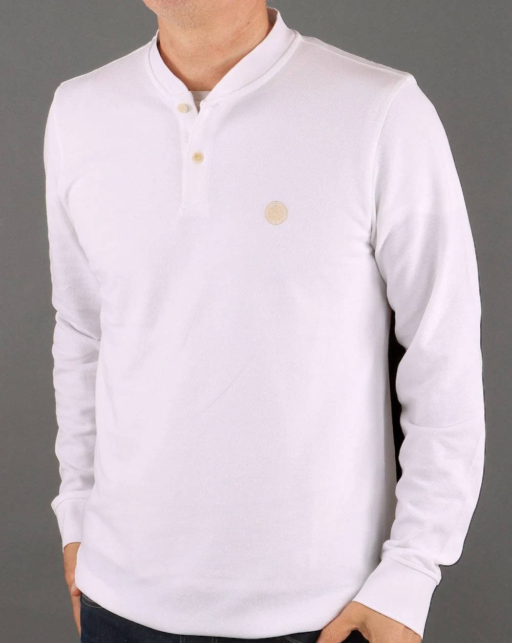 Pretty Green Long Sleeve Bomber Polo White - Image 3